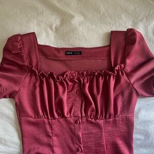 Square Neck Button Front Puff Elegant Sleeve A-Line Dress Size M/6